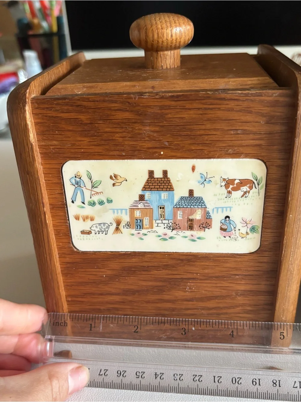 Vintage heartland village Wood Canister Set with Country Scene Tiles